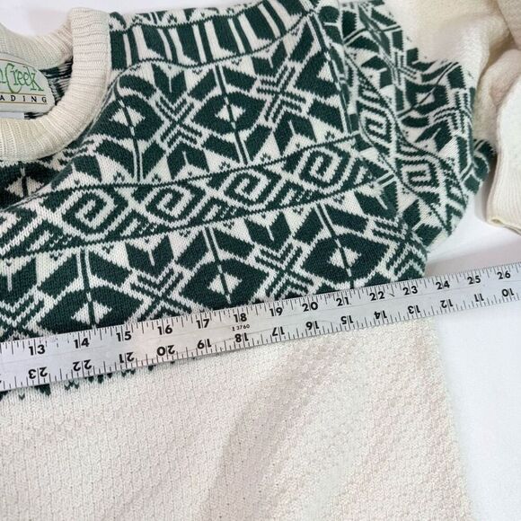 VTG Ash Creek Sweater Mens Medium Cream Green Fair Isle Crew Neck Nordic - Picture 5 of 7